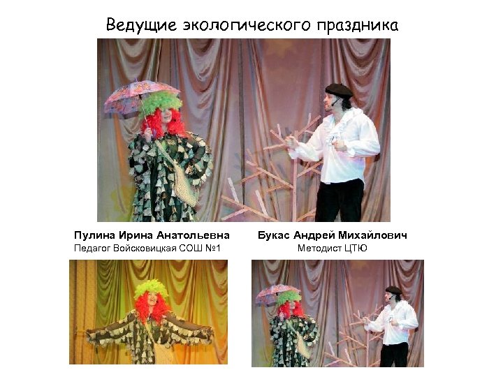 Ведущие экологического праздника Пулина Ирина Анатольевна Педагог Войсковицкая СОШ № 1 Букас Андрей Михайлович