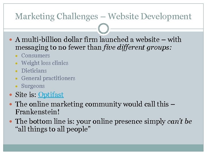 Marketing Challenges – Website Development A multi-billion dollar firm launched a website – with