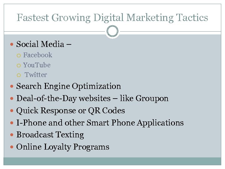 Fastest Growing Digital Marketing Tactics Social Media – Facebook You. Tube Twitter Search Engine