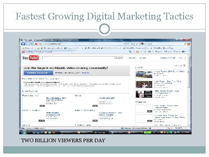 Fastest Growing Digital Marketing Tactics TWO BILLION VIEWERS PER DAY 