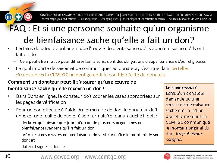 FAQ : Et si une personne souhaite qu’un organisme de bienfaisance sache qu’elle a