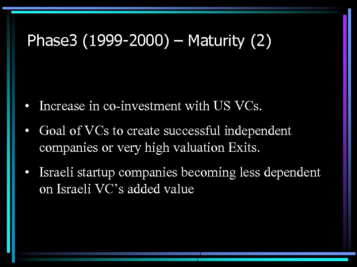 Phase 3 (1999 -2000) – Maturity (2) • Increase in co-investment with US VCs.