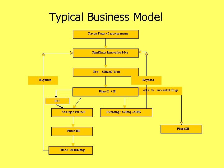 Typical Business Model Strong Team of entrepreneurs Significant Innovative Idea Pre - Clinical Tests