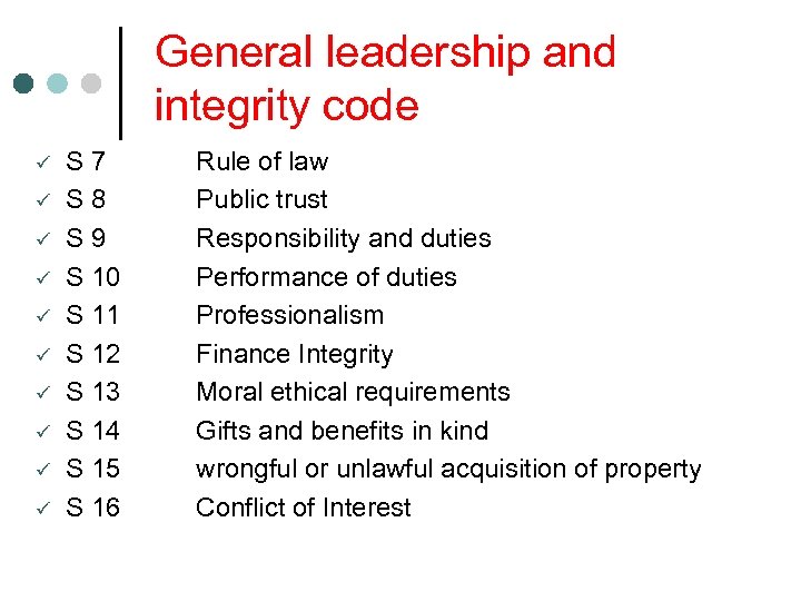 General leadership and integrity code ü ü ü ü ü S 7 S 8