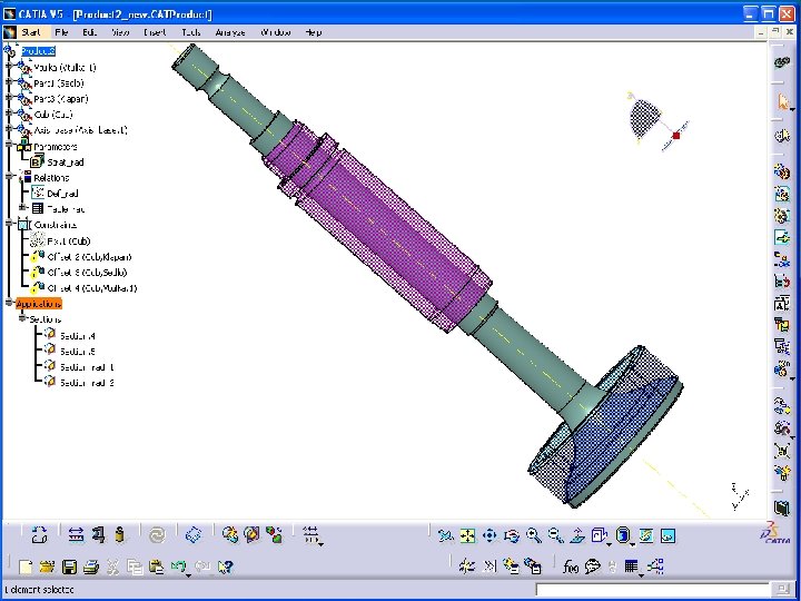 Вид втулки, седла и клапана в сборке. Построение сборочного узла в CATIA. 