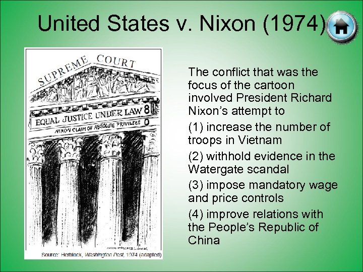 United States v. Nixon (1974) The conflict that was the focus of the cartoon