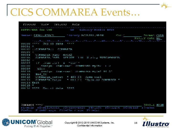 CICS COMMAREA Events… Copyright © 2012 -2015 UNICOM Systems, Inc. Confidential Information 18 18