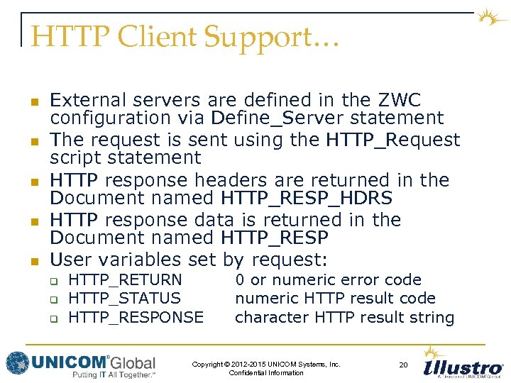 HTTP Client Support… n n n External servers are defined in the ZWC configuration