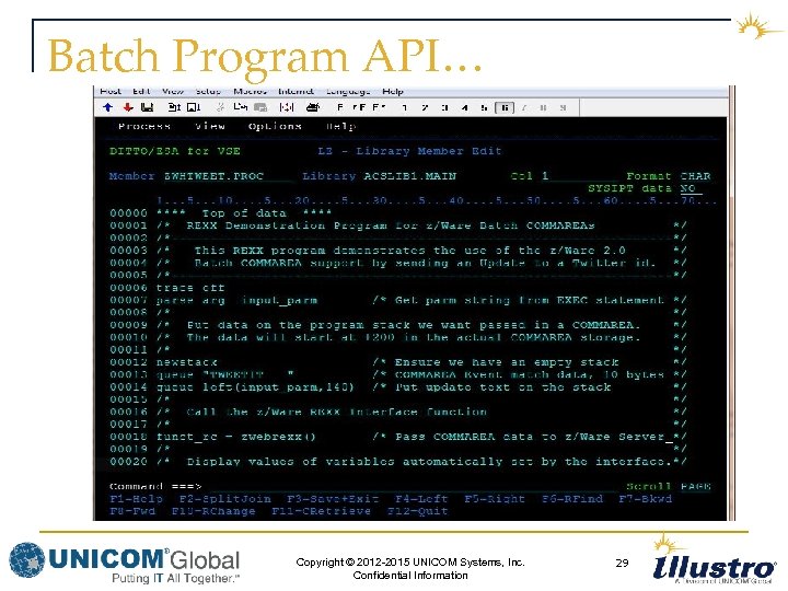 Batch Program API… Copyright © 2012 -2015 UNICOM Systems, Inc. Confidential Information 29 29
