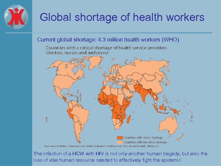 Global shortage of health workers Current global shortage: 4. 3 million health workers (WHO)