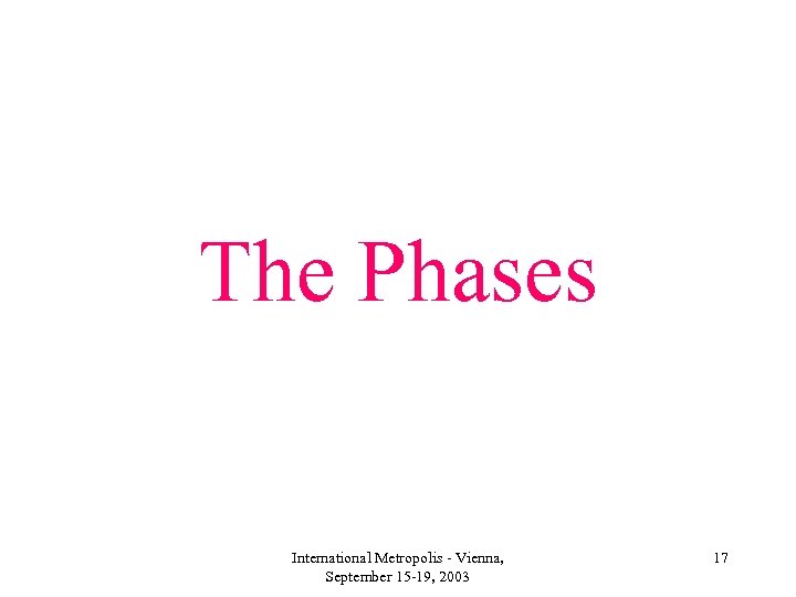 The Phases International Metropolis - Vienna, September 15 -19, 2003 17 