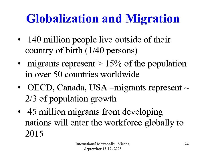 Globalization and Migration • 140 million people live outside of their country of birth