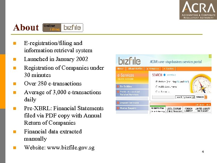 About n n n n E-registration/filing and information retrieval system Launched in January 2002