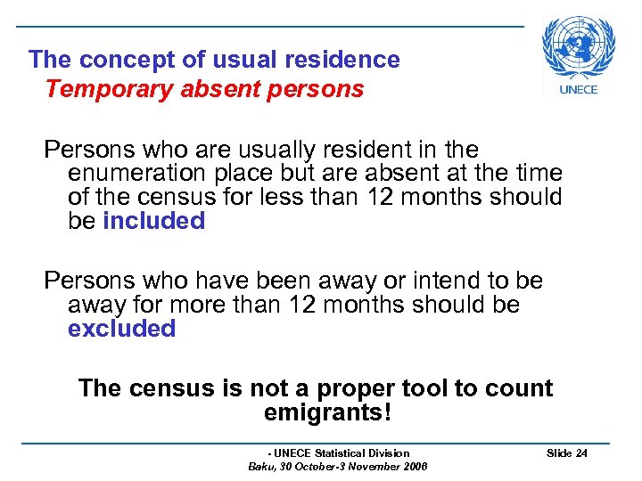 The concept of usual residence Temporary absent persons Persons who are usually resident in