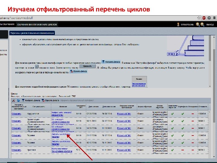 Изучаем отфильтрованный перечень циклов 