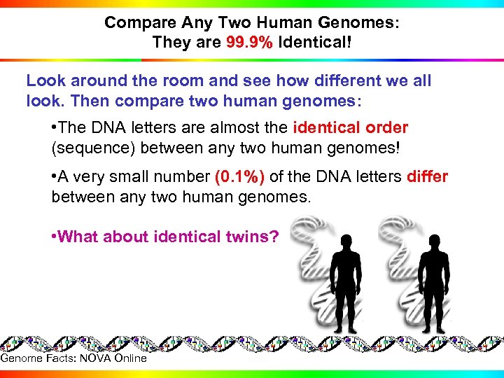 Compare Any Two Human Genomes: They are 99. 9% Identical! Look around the room