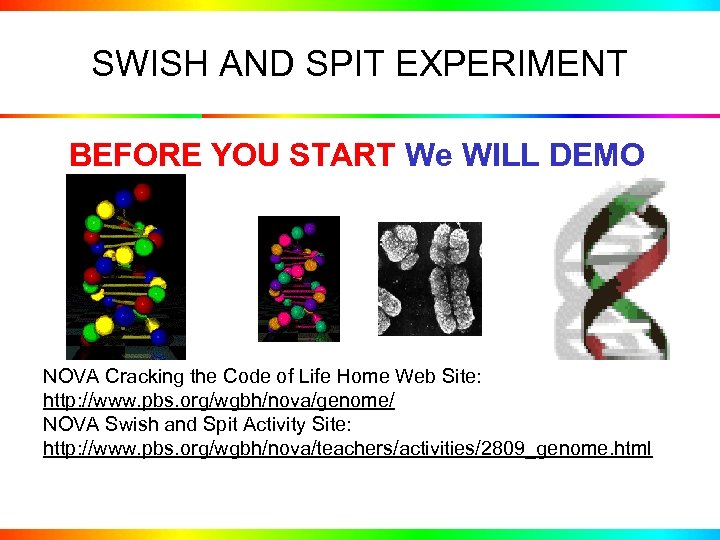 SWISH AND SPIT EXPERIMENT BEFORE YOU START We WILL DEMO NOVA Cracking the Code