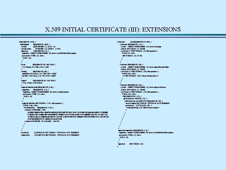 X. 509 INITIAL CERTIFICATE (III): EXTENSIONS SEQUENCE (424) { to. Be. Signed SEQUENCE (403)