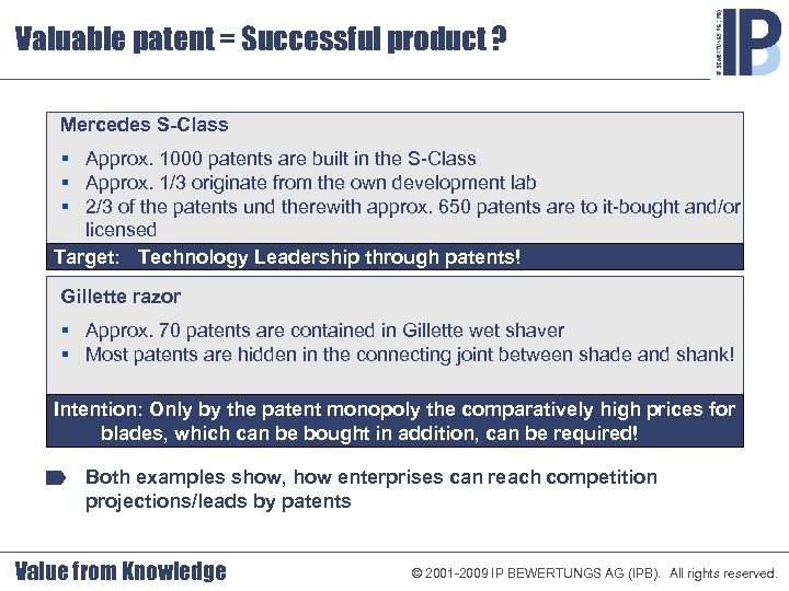 Valuable patent = Successful product ? Mercedes S-Class § Approx. 1000 patents are built