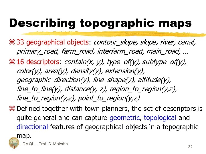 Describing topographic maps z 33 geographical objects: contour_slope, river, canal, primary_road, farm_road, interfarm_road, main_road,