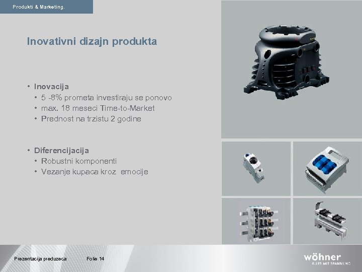 Produkti & Marketing. Produkte. Inovativni dizajn produkta • Inovacija • 5 -8% prometa investiraju