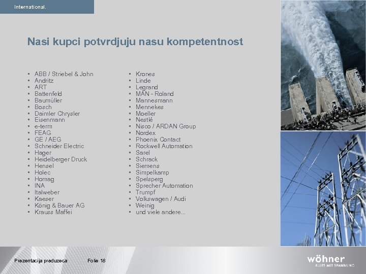 International. Nasi kupci potvrdjuju nasu kompetentnost • • • • • • ABB /