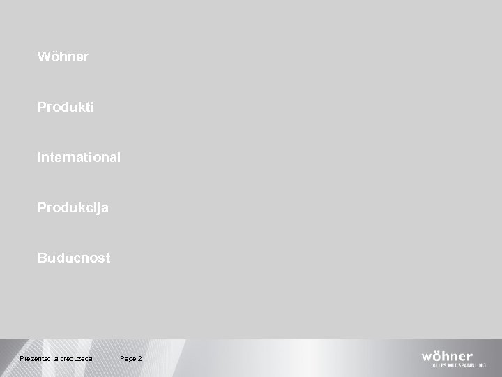 Wöhner Produkti International Produkcija Buducnost Prezentacija preduzeca. Page 2 
