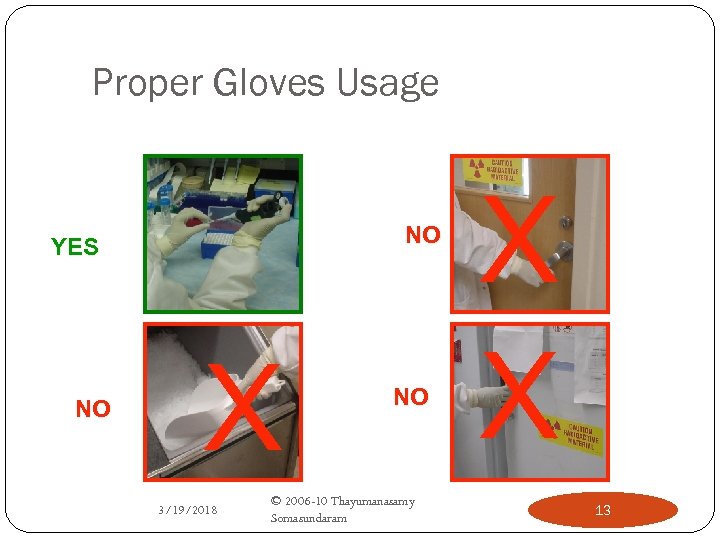 Proper Gloves Usage NO YES NO X 3/19/2018 NO © 2006 -10 Thayumanasamy Somasundaram