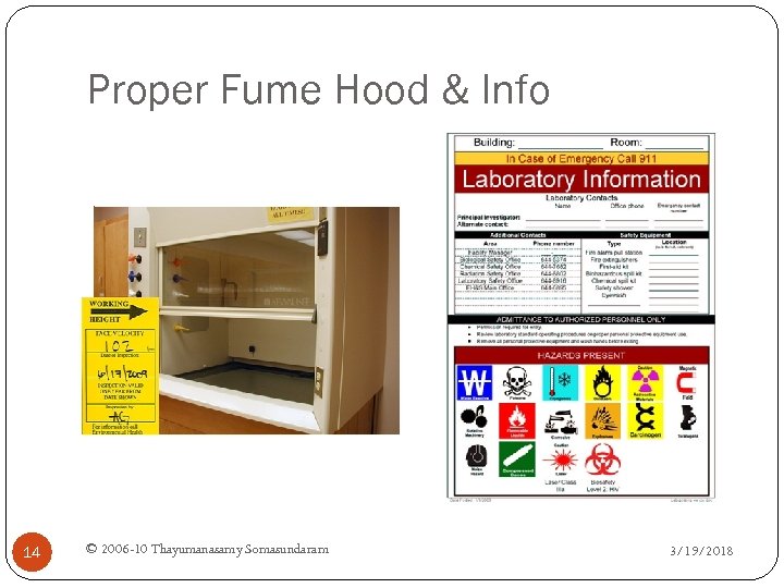 Proper Fume Hood & Info 14 © 2006 -10 Thayumanasamy Somasundaram 3/19/2018 