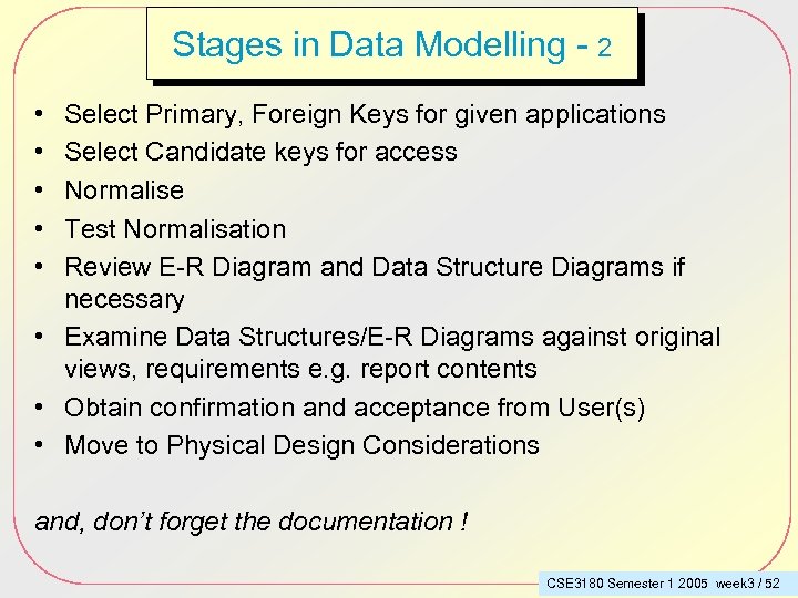 Stages in Data Modelling - 2 • • • Select Primary, Foreign Keys for