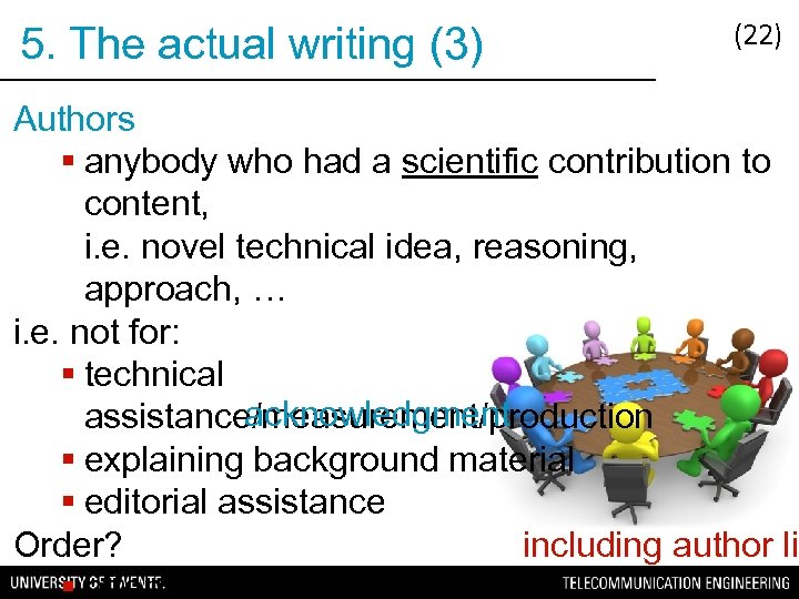 5. The actual writing (3) (22) Authors § anybody who had a scientific contribution