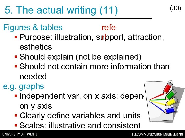 5. The actual writing (11) (30) refe Figures & tables r! § Purpose: illustration,
