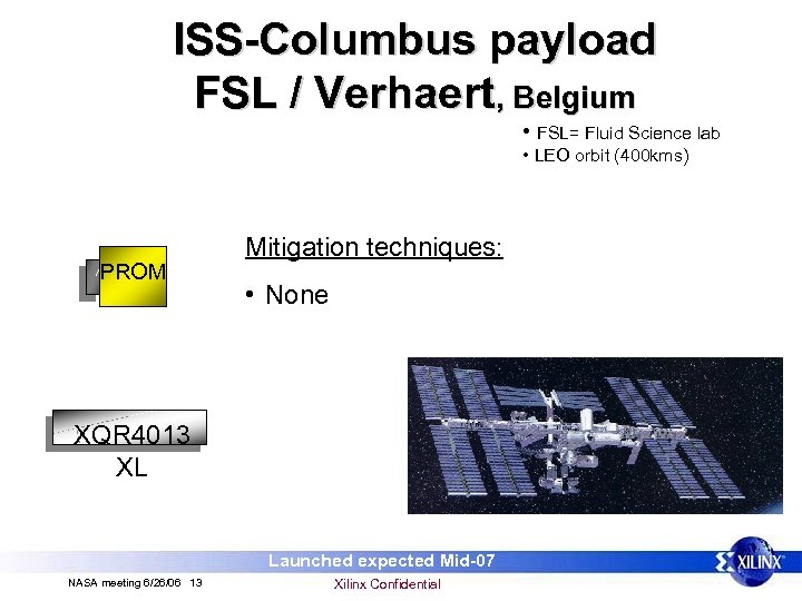 ISS-Columbus payload FSL / Verhaert, Belgium • FSL= Fluid Science lab • LEO orbit