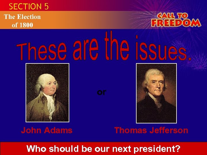SECTION 5 The Election of 1800 or John Adams Thomas Jefferson Who should be