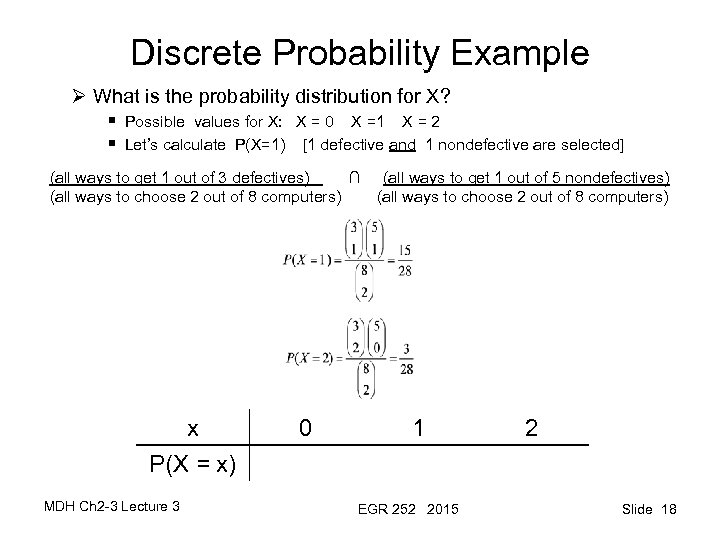 Discrete Probability Example Ø What is the probability distribution for X? § Possible values