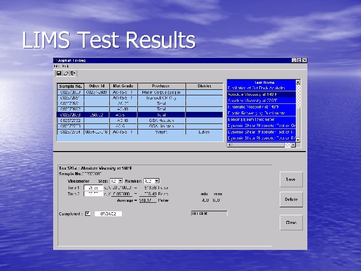 LIMS Test Results 