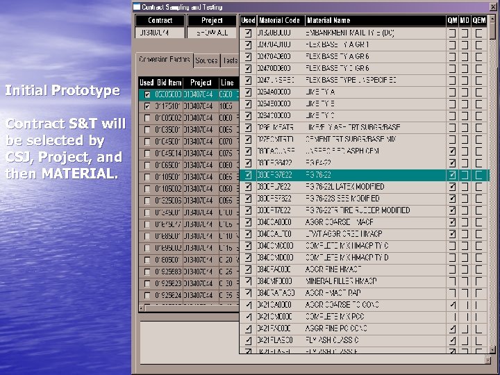 Initial Prototype Contract S&T will be selected by CSJ, Project, and then MATERIAL. 