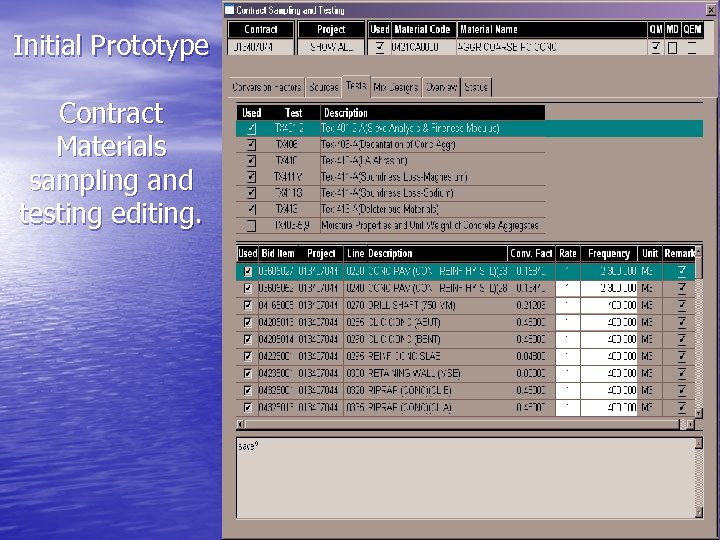 Initial Prototype Contract Materials sampling and testing editing. 