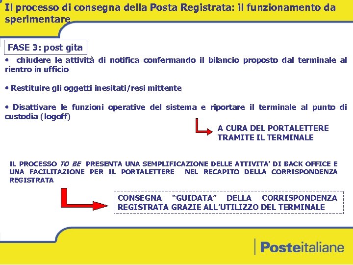 Il processo di consegna della Posta Registrata: il funzionamento da sperimentare FASE 3: post