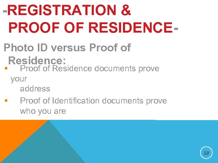 -REGISTRATION & PROOF OF RESIDENCEPhoto ID versus Proof of Residence: § Proof of Residence