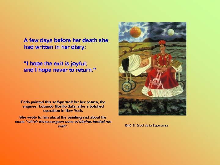 A few days before her death she had written in her diary: 