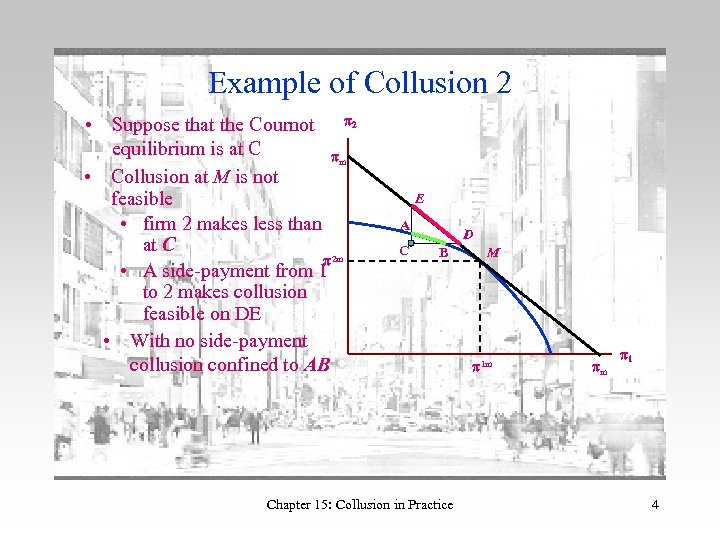 Example of Collusion 2 • Suppose that the Cournot p 2 equilibrium is at