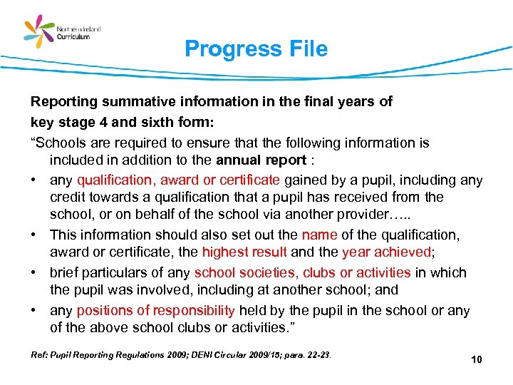 Progress File Reporting summative information in the final years of key stage 4 and