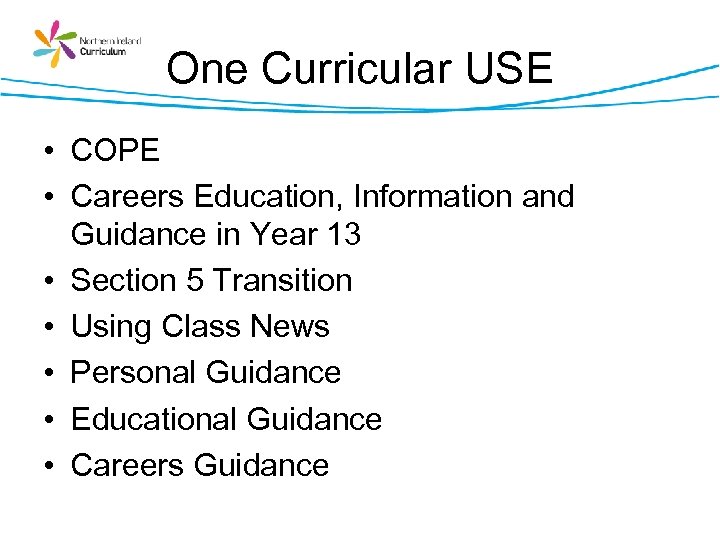 One Curricular USE • COPE • Careers Education, Information and Guidance in Year 13