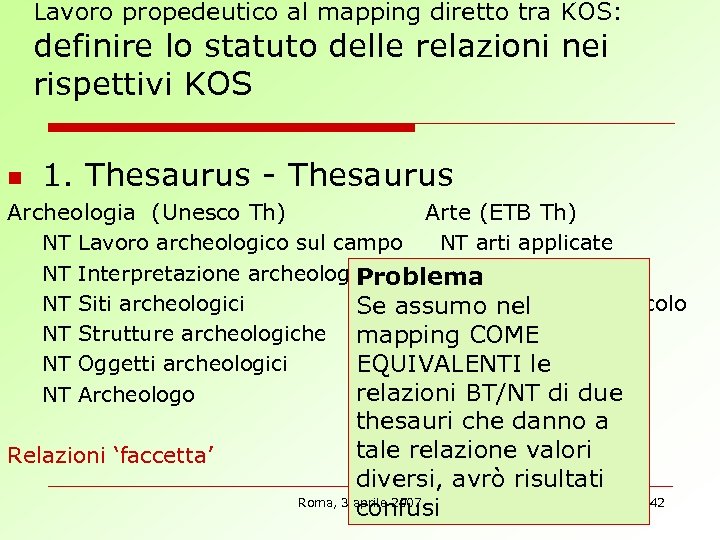 Lavoro propedeutico al mapping diretto tra KOS: definire lo statuto delle relazioni nei rispettivi