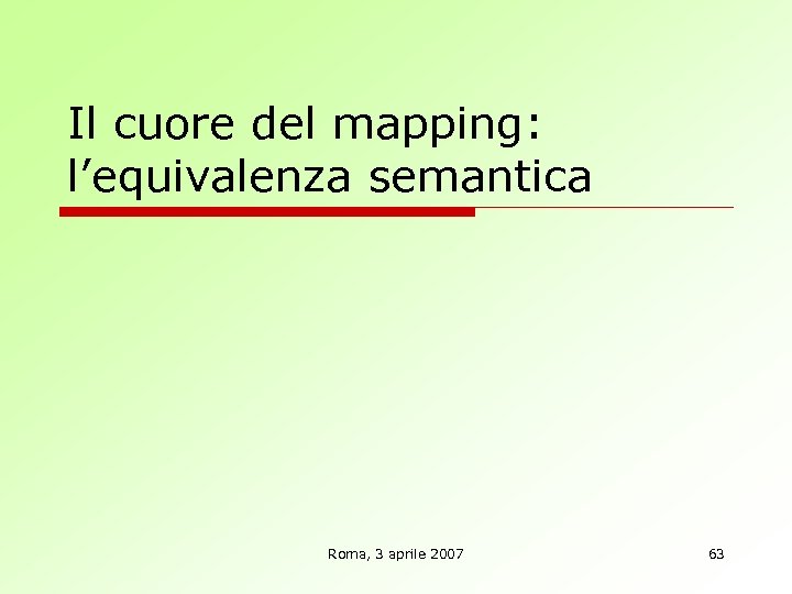 Il cuore del mapping: l’equivalenza semantica Roma, 3 aprile 2007 63 