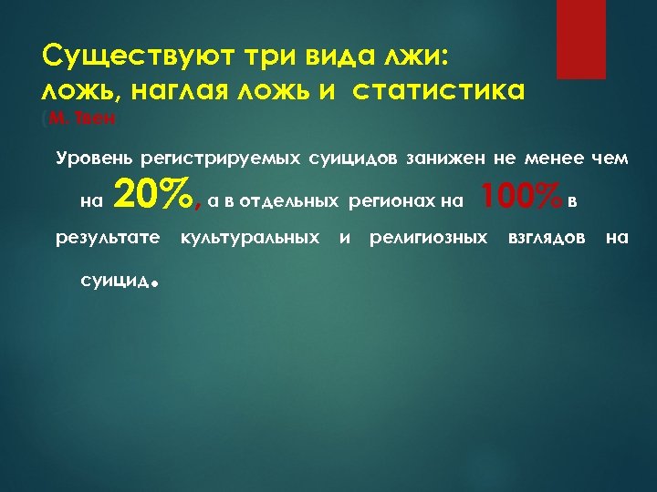 Существуют три вида лжи: ложь, наглая ложь и статистика (М. Твен) Уровень регистрируемых суицидов