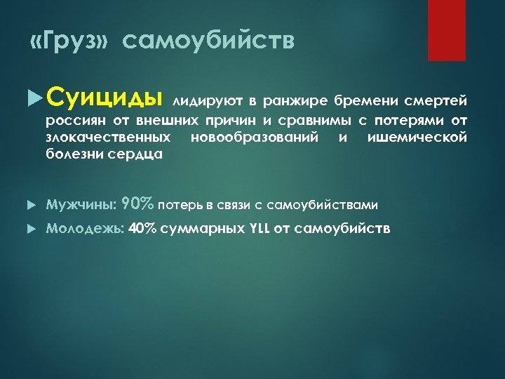  «Груз» самоубийств Суициды лидируют в ранжире бремени смертей россиян от внешних причин и