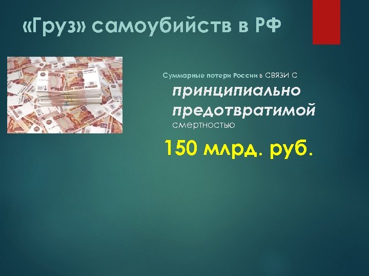  «Груз» самоубийств в РФ Суммарные потери России в связи с принципиально предотвратимой смертностью
