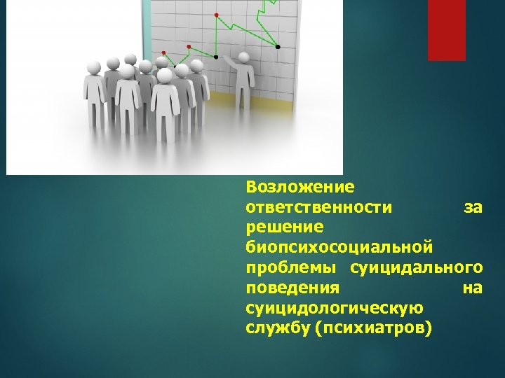Возложение ответственности за решение биопсихосоциальной проблемы суицидального поведения на суицидологическую службу (психиатров) 